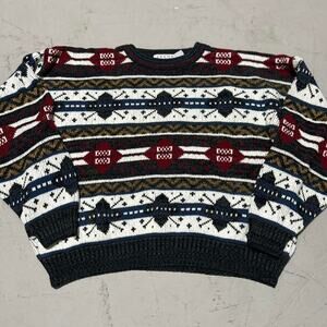 **Vintage Trend Green and White Basics Grandpa Fair Isle Acrylic Sweater**